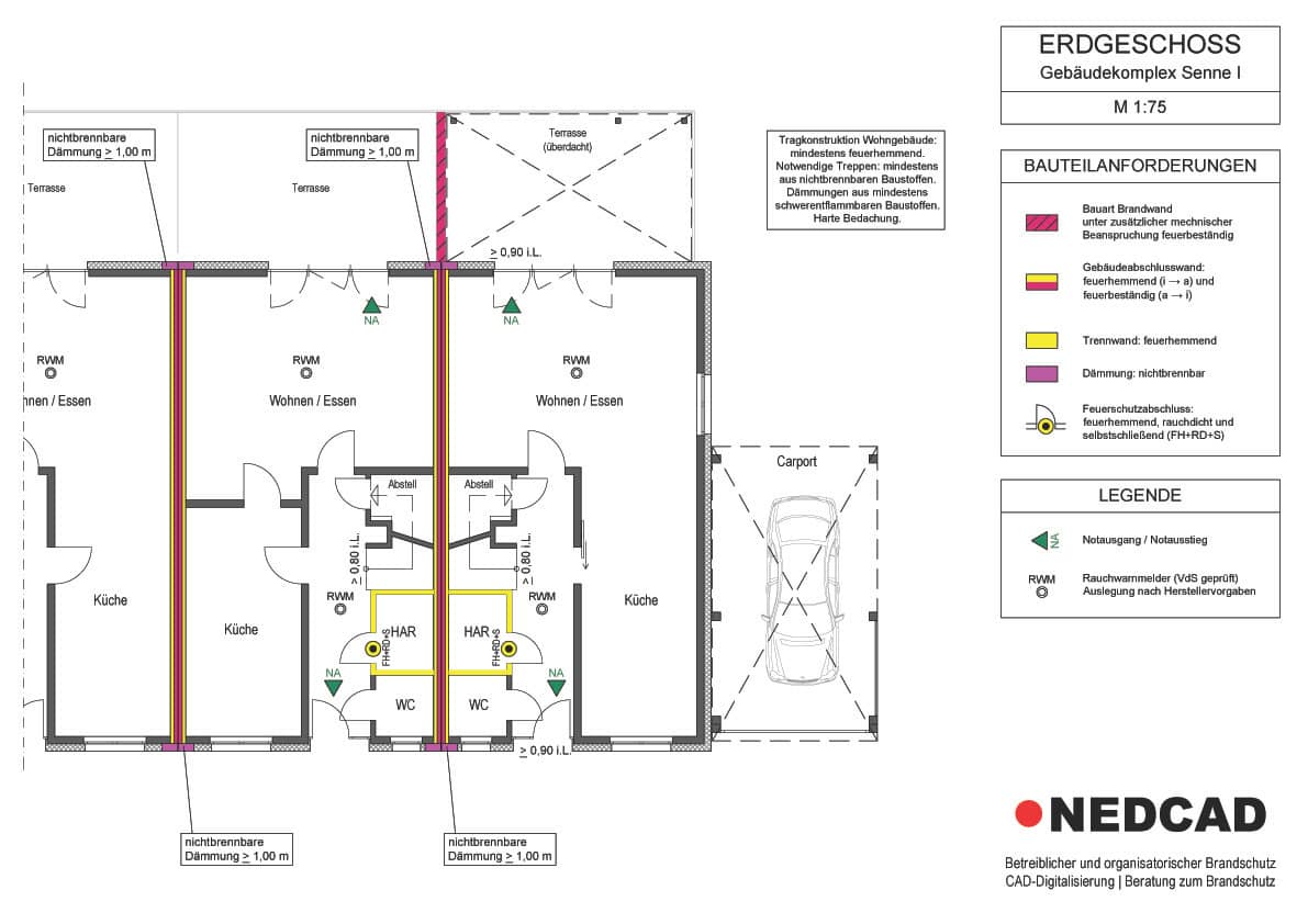 Brandschutzplan Beispiel mit Eintragungen zum Brandschutz